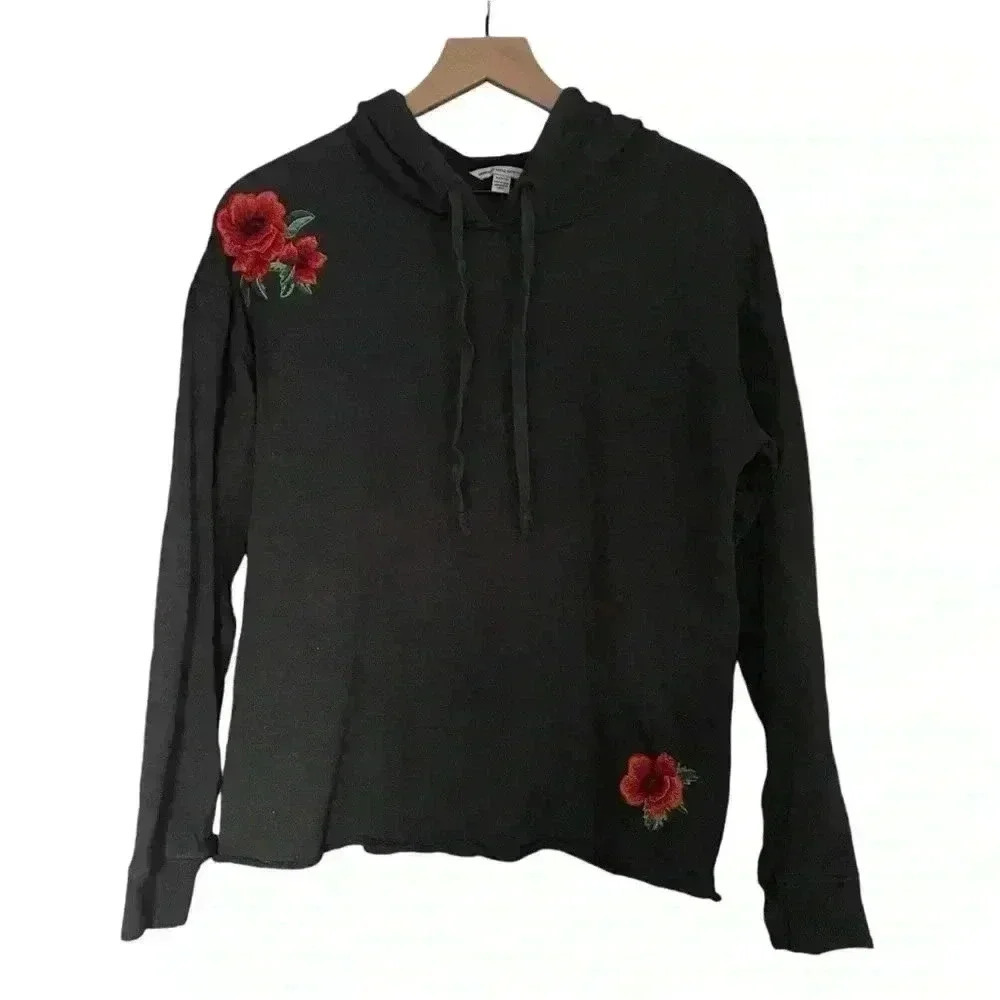 American Eagle Embroidered Floral Hooded Sweatshirt